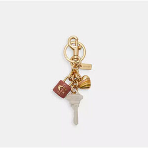 Coach Key Cluster Bag Charm Keychain Gold Pink White Multi CP891 NWT